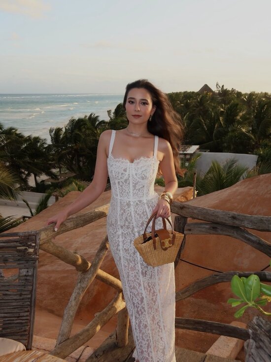 Helsa Dresses & Skirts - Women’s White Lace Midi Dress - Elegant Strappy Lace Midi